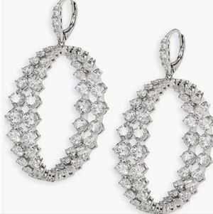 Elegant NADRI HOOP DROP Silver CZ Earrings